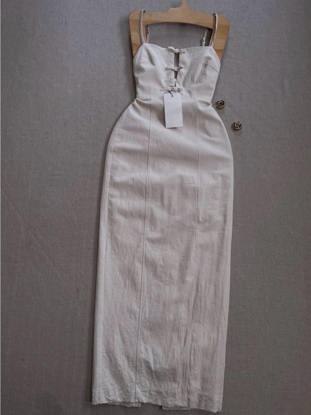 Zara Cream Maxi Dress with Front Tie Straps